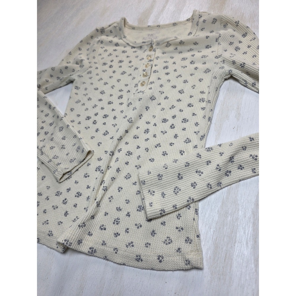 Pink Republic Kids XS Cream Floral Waffle Knit Thermal Henley Cottagecore Y2K - Picture 1 of 5